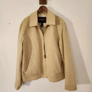 Men's Coach Leatherware Beige Bomber Jacket - Large